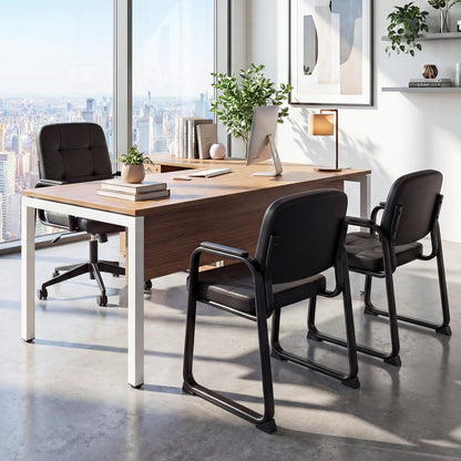 Goflame Waiting Room Leather Office Reception Chairs with Padded Armrests
