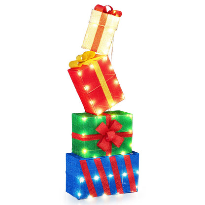 Goflame Christmas Lighted Gift Boxes Set of 4 | Light Up Present Boxes with Colorful Bows