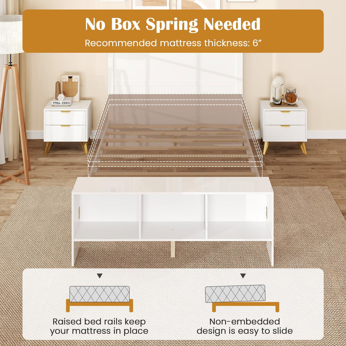 Goflame Full/Twin Size Bed Frame with Storage Headboard & Footboard