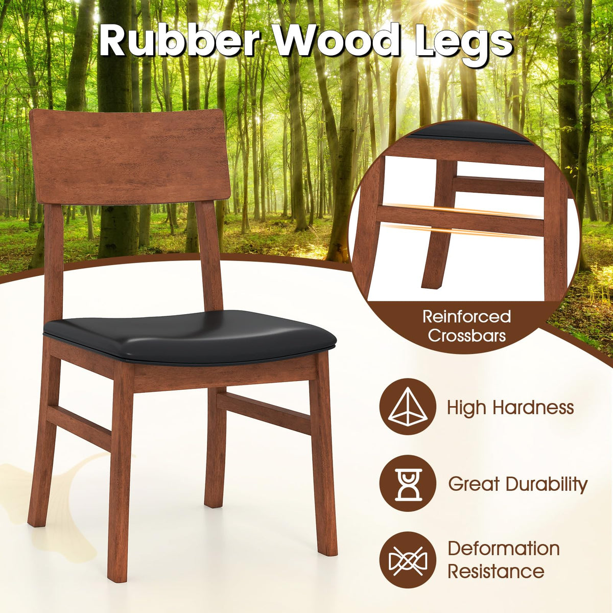 Goflame Wooden Dining Chairs Set Kitchen Side Chairs w/Rubber Wood Legs Faux Leather Upholstered Seat