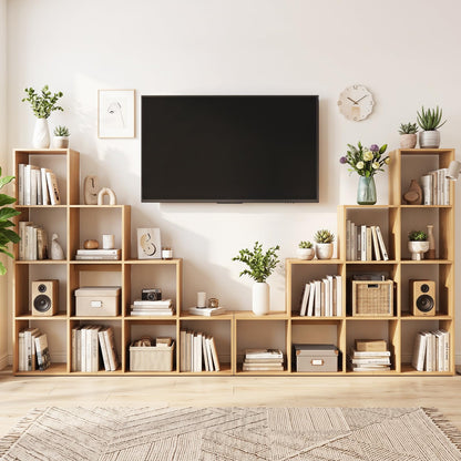 Goflame 51" Wooden 10-Cube Stepped Bookcase for Living Room
