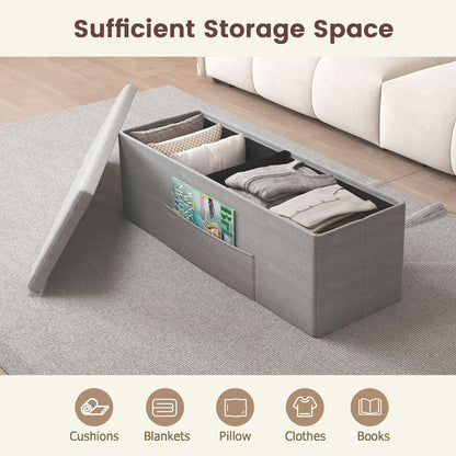 Goflame 43 Inches Folding Storage Ottoman Bench Upholstered Storage Chest with Side Pocket