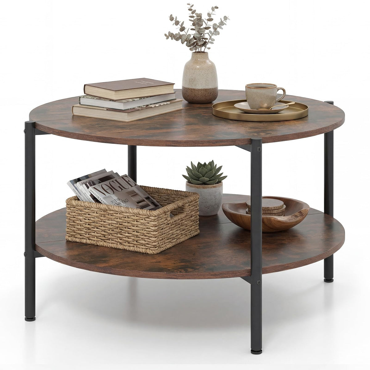 Goflame 33.5" Small Center Table with Open Storage Shelf and Heavy-Duty Metal Frame