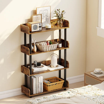 Goflame 4-Tier Freestanding Bookcase with Anti-Tipping Kit | 4 Shelf Bookcase for Living Room Bedroom Study