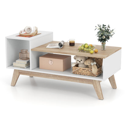 Goflame 2-Tier Coffee Table with Storage Mid Century Modern Center Table