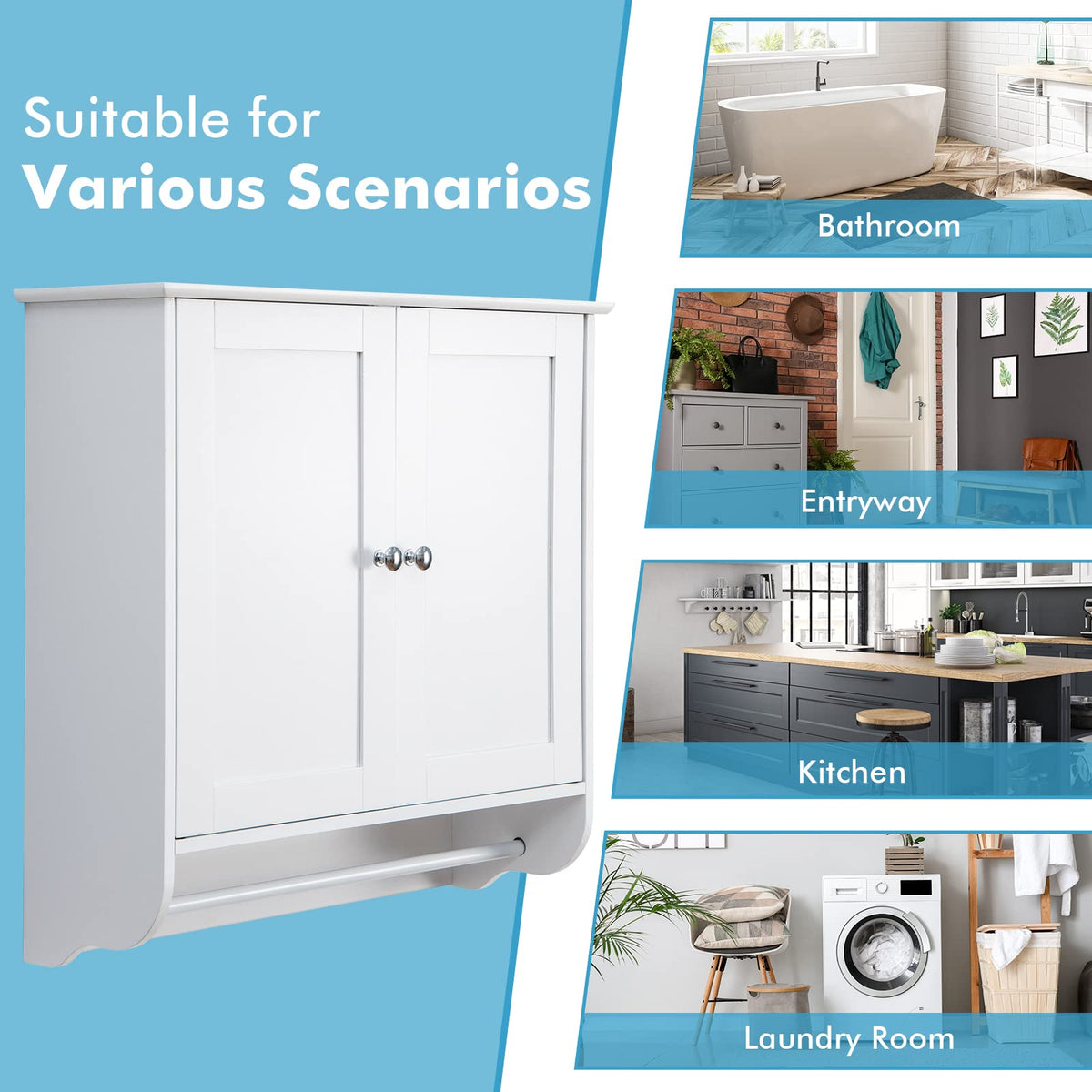 Bathroom Cabinet Wall Mounted - Over The Toilet Medicine Cabinet with Double Doors - Goflame