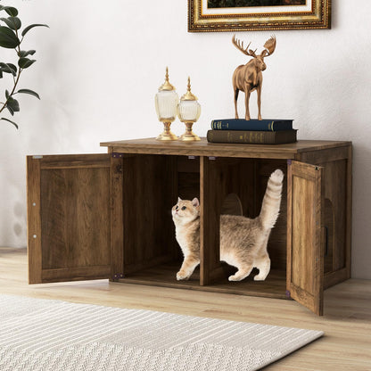 Goflame Cat Litter Box Enclosure - Flip Top Litter Box Hidden Furniture with Barn Door, Side Entrance