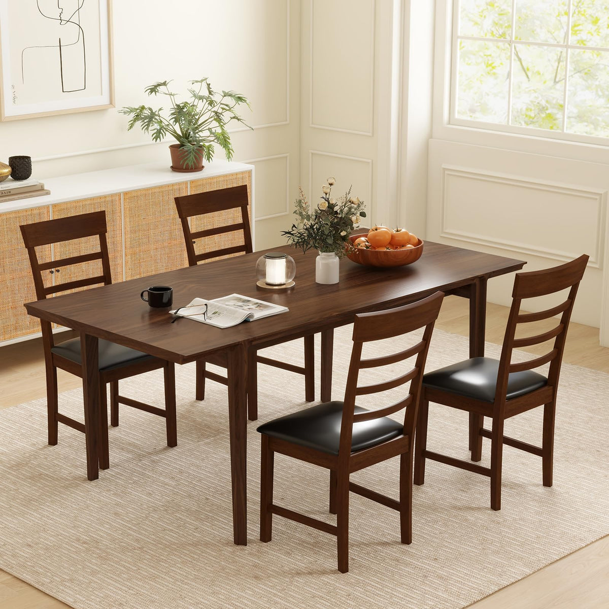 Goflame Wooden Dining Chairs Set of 2/4, PU Leather Upholstered Kitchen Chairs w/Rubber Wood Frame