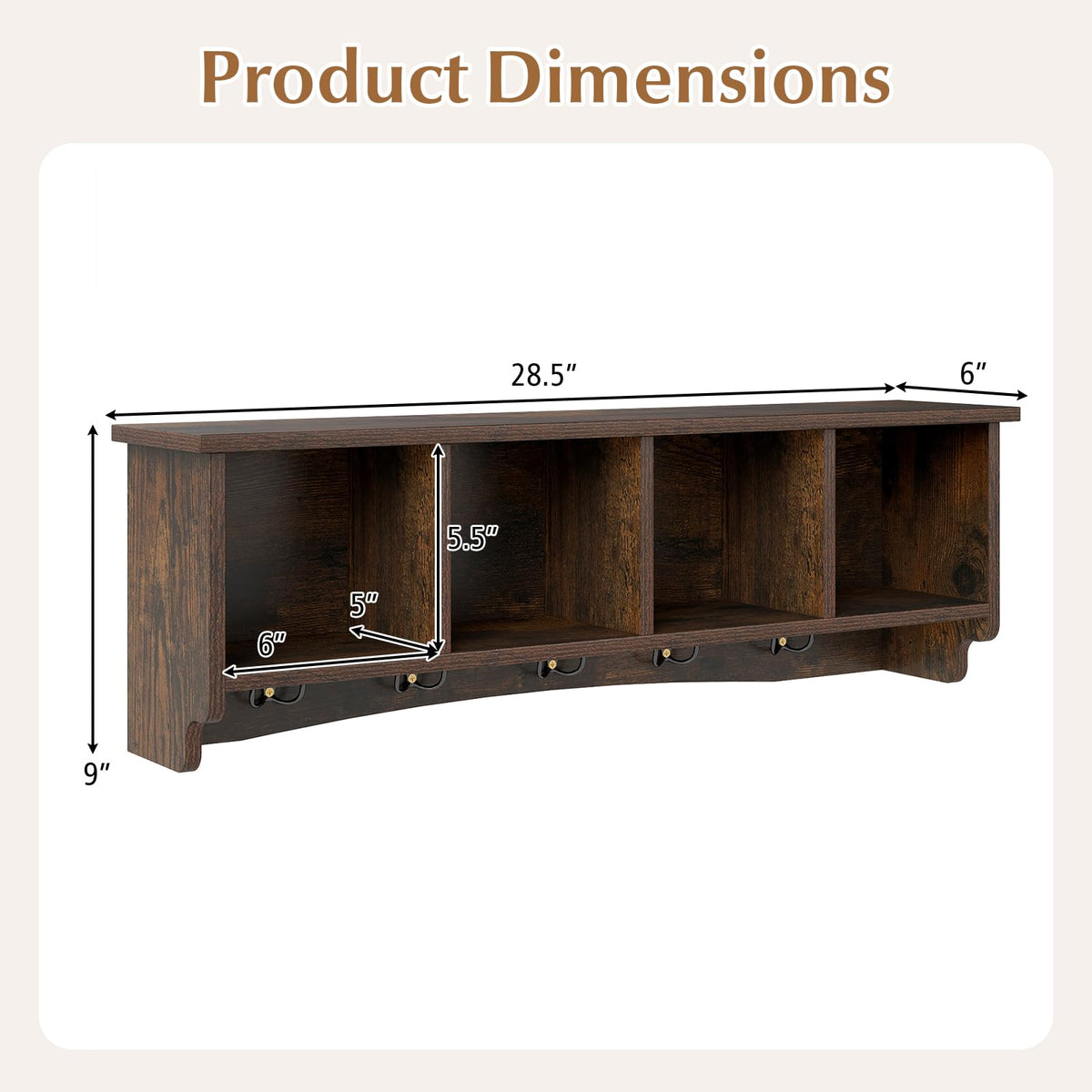 Goflame Wall Mounted Coat Rack with 4 Cubbies & 5 Double Hooks