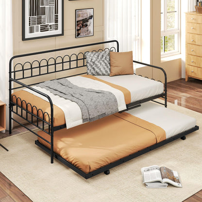 Goflame Twin Daybed with Trundle with Heavy-Duty Metal Slats