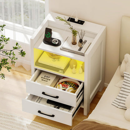 Goflame LED Nightstand with Charging Station Set of 1/2 Bedside Table