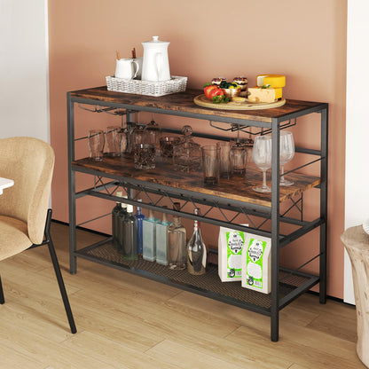 Goflame 4-Tier Wine Rack Table - 7-Bottle Wine Bar Cabinet w/ 4 Wine Racks & 16 Glasses Holder