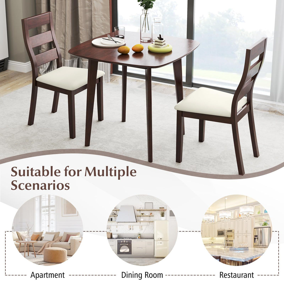 Goflame Wooden Square Kitchen Table and 2 Chairs with Padded Seat