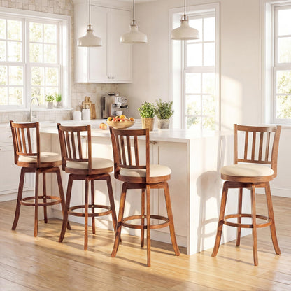 Goflame 30.5" Swivel Bar Stools Set of 2/4 with Rubber Wood Legs & Footrest & Upholstered Seat