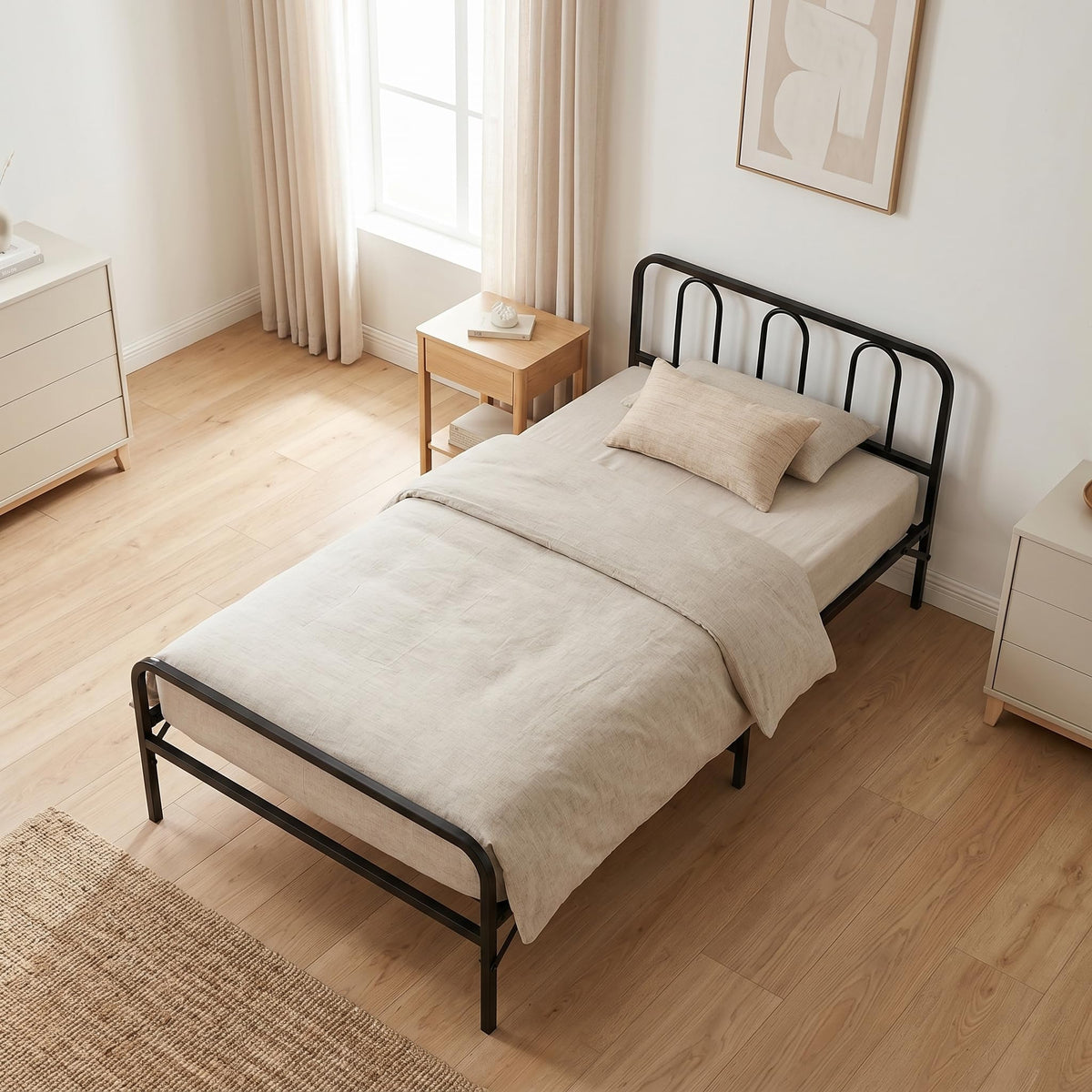 Goflame Foldable Metal Twin Bed Frame with Headboard and Footboard