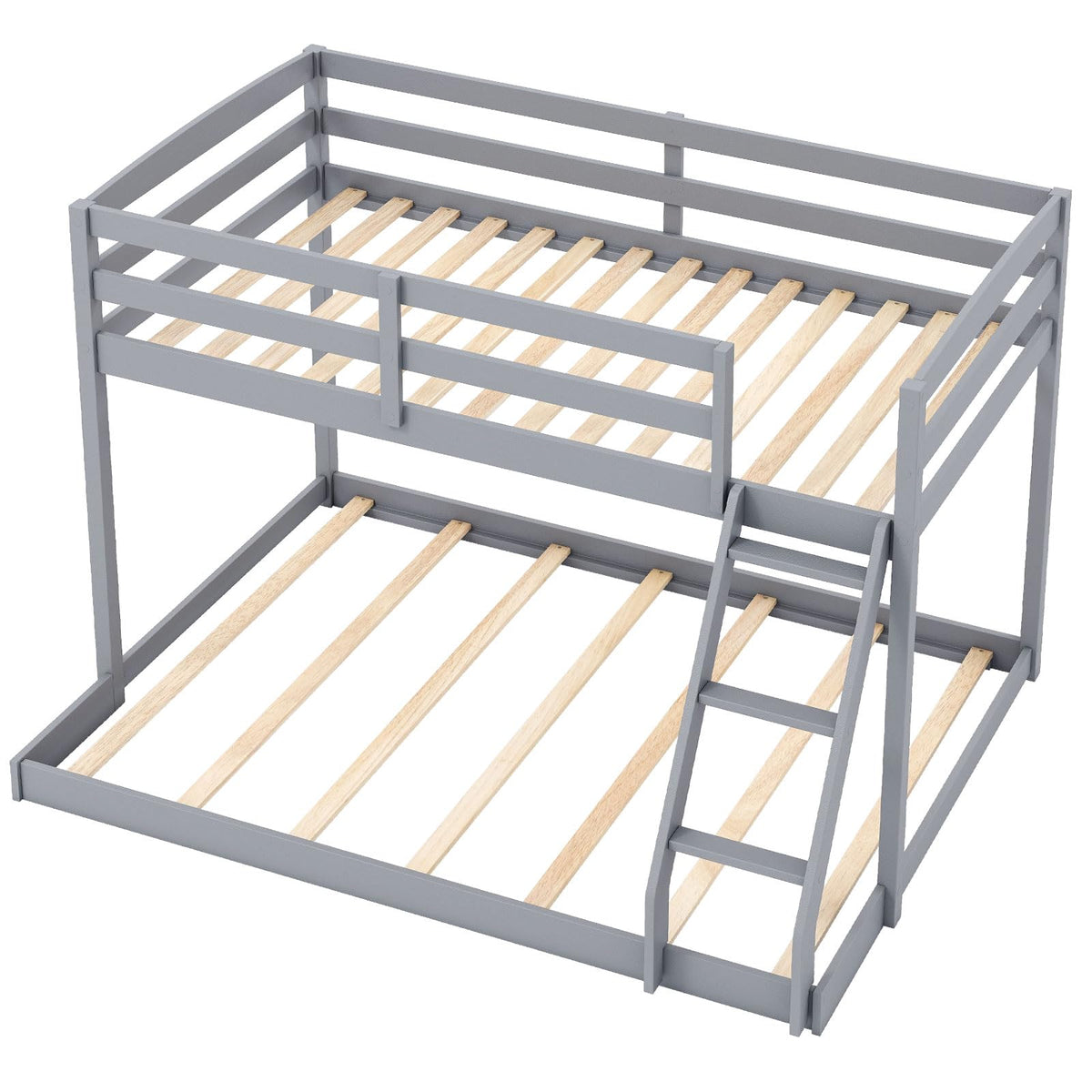 Goflame Twin Over Full Bunk Bed Solid Wood Kids Bunk Bed with Full-Length Guardrails & Ladder