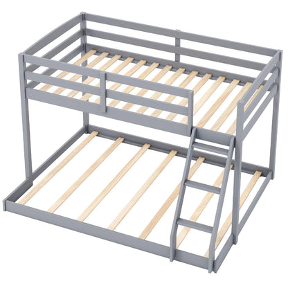 Goflame Twin Over Full Bunk Bed Solid Wood Kids Bunk Bed with Full-Length Guardrails & Ladder