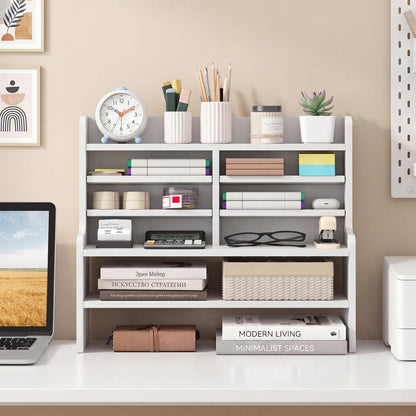 Goflame Desk Organizer | Wooden 6 Tier Storage Rack with 2 Removable Shelves