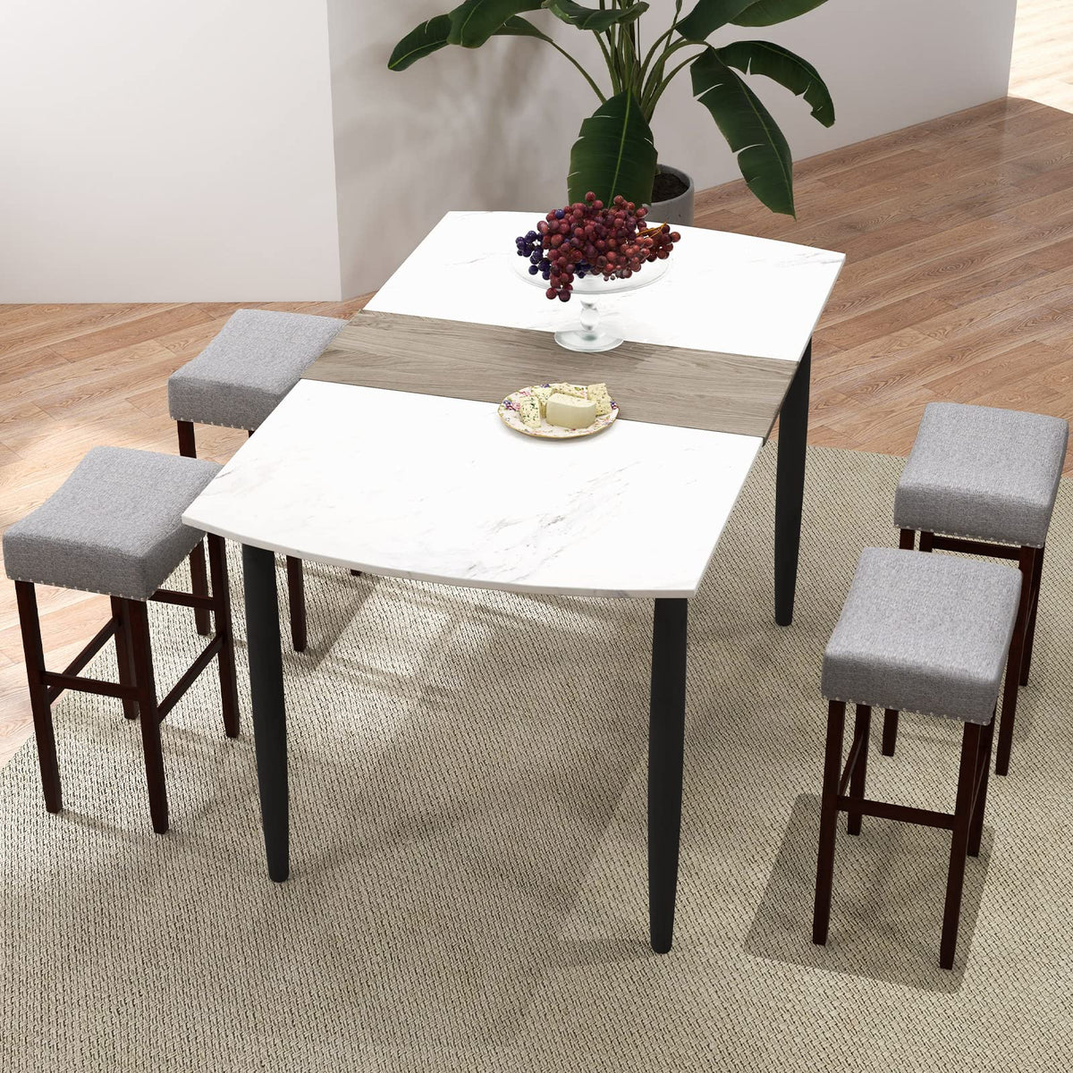 Goflame 29.5" Bar Height Bar Stools Set of 4 - Backless Saddle Barstools with Nailhead Linen Foam Seat