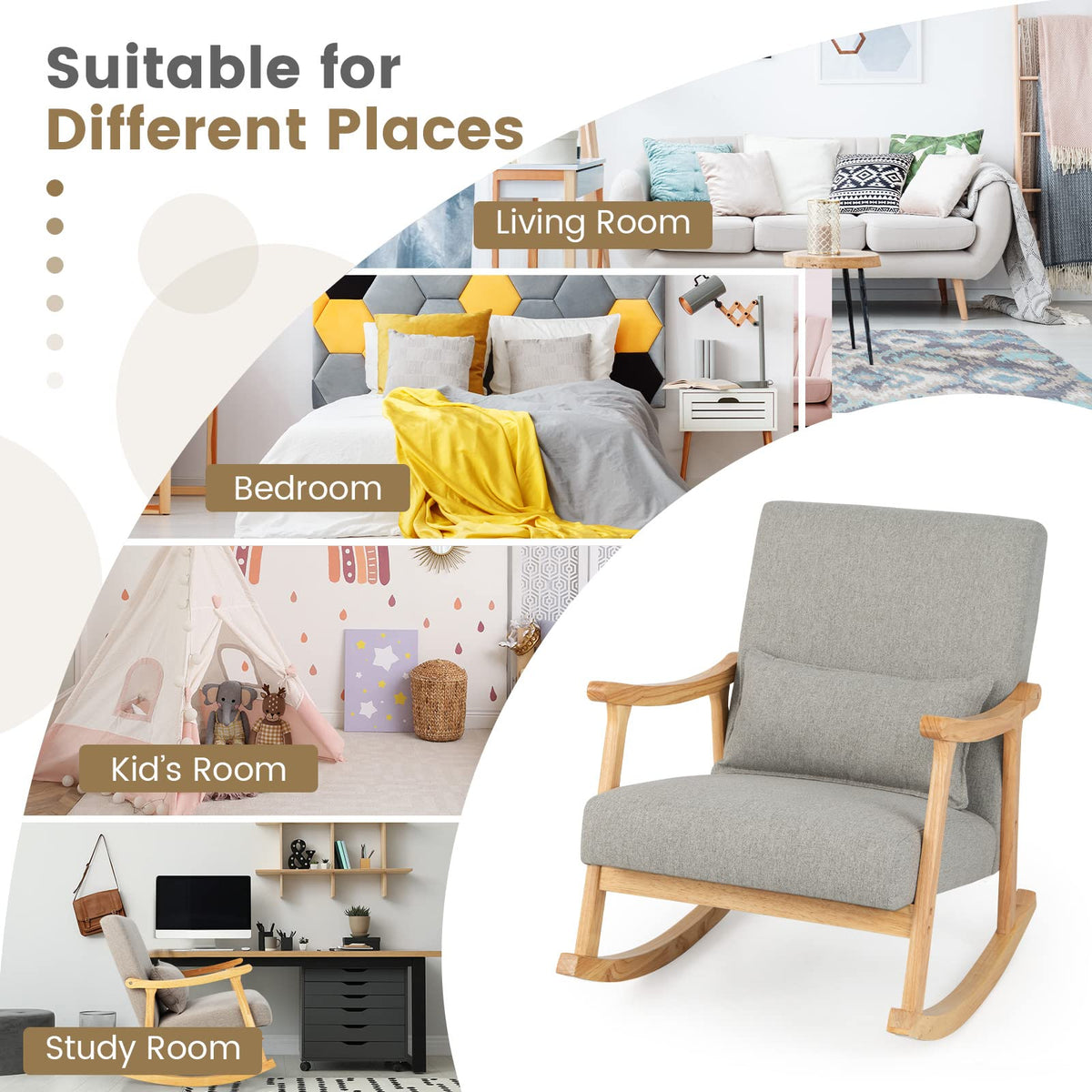 Goflame Upholstered Rocking Chair - Modern Rocker with Rubber Wood Frame, Comfy Backrest & Seat