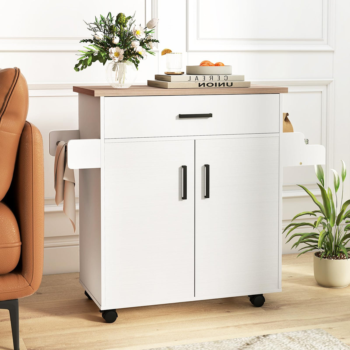 Goflame Kitchen Island with Storage 41.5" W Rolling Island Table