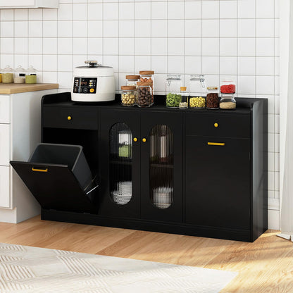 Goflame 55" Farmhouse Buffet Cabinet w/Hidden Tilt Out Trash Can