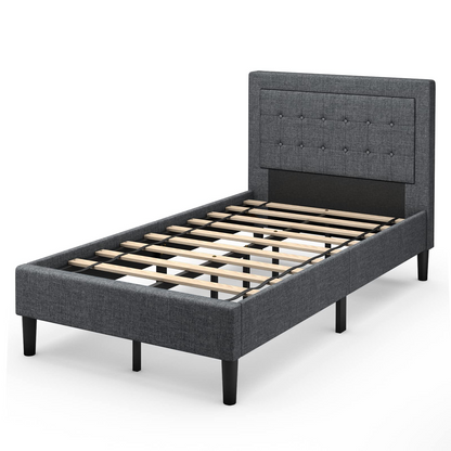 Modern Twin Size Platform Bed w/Button Tufted Headboard | Upholstered Bed Frame