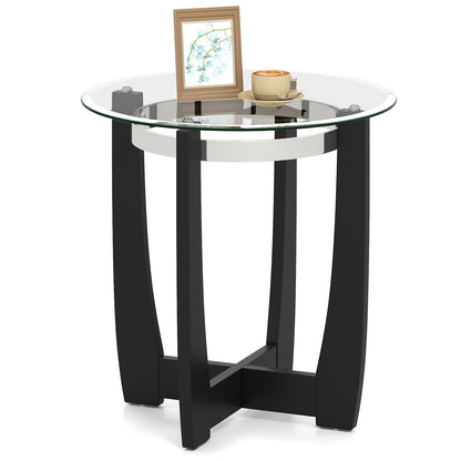 Goflame Round Glass End Table - 24’’ Side Table with Tempered Glass Top
