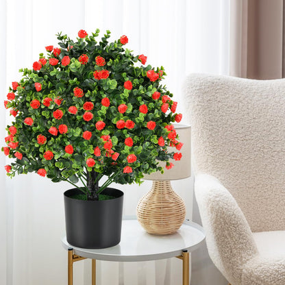 GOFLAME 21.5” Artificial Rose Topiary Ball Tree Set of 2