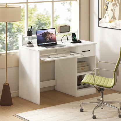 Goflame White Desk with Drawers Modern Home Office Desk