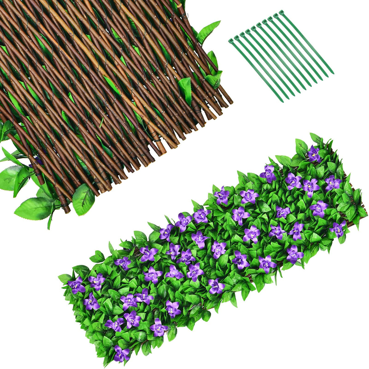 Expandable Fence with Leaves, 6.5ft Privacy Screen Decorative Fake Ivy Fencing Panel