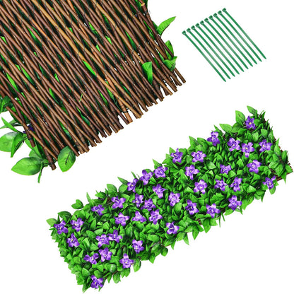 Expandable Fence with Leaves, 6.5ft Privacy Screen Decorative Fake Ivy Fencing Panel