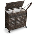 Goflame Laundry Hamper with Wheels and Lid, 33 Gal (125L) Wicker Laundry Basket, 2 Removable Liner Bags