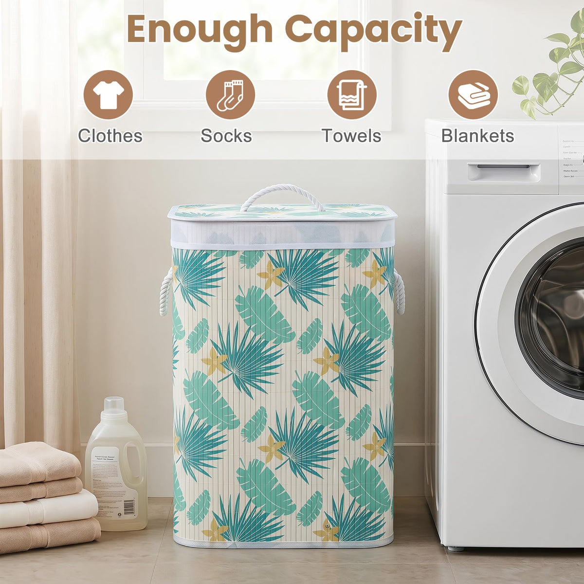 Goflame 19 Gal Bamboo Laundry Hamper w/Removable Liner & Portable Handles
