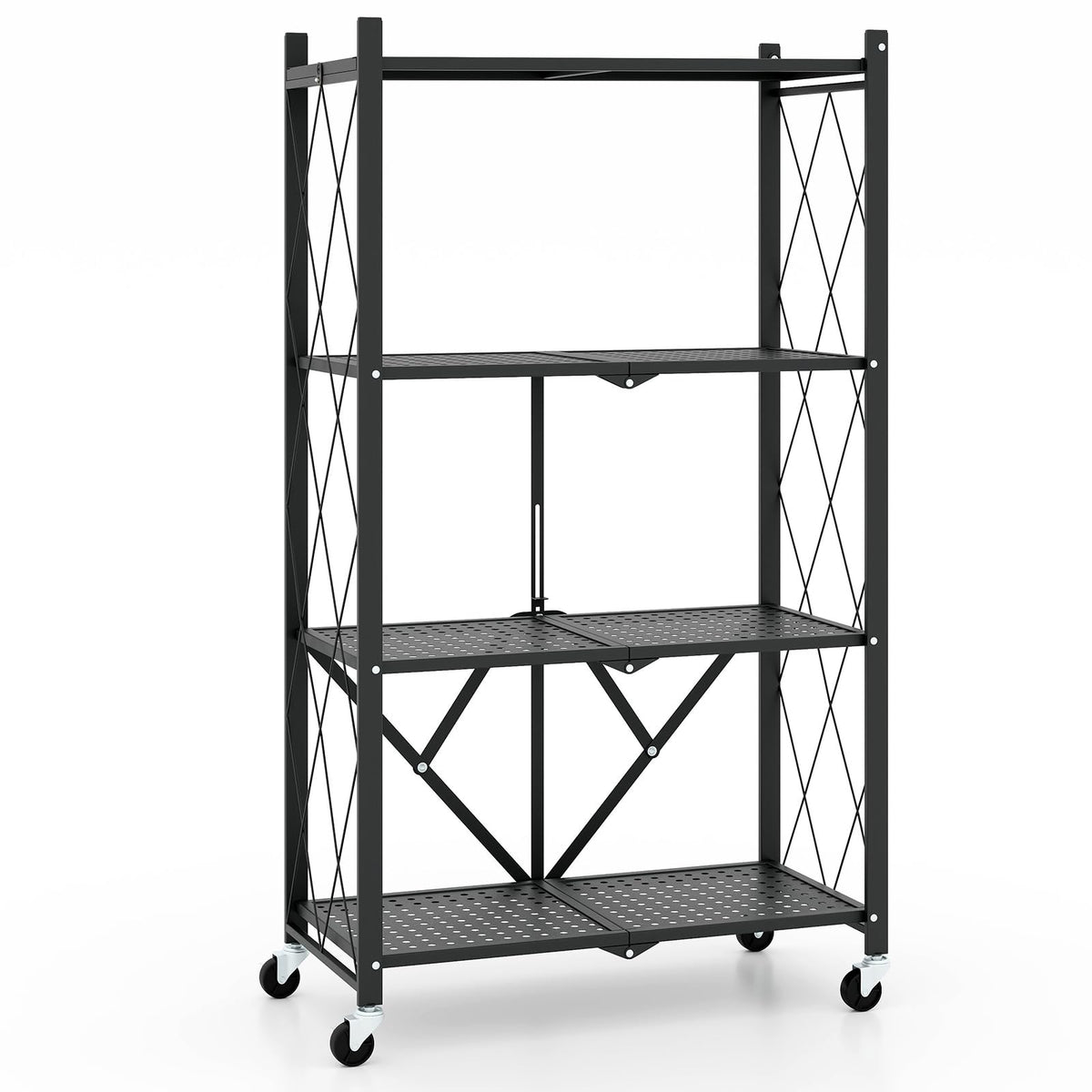 Goflame 4-Tier Foldable Storage Shelf, Collapsible Shelving Unit Display with Lockable Wheels
