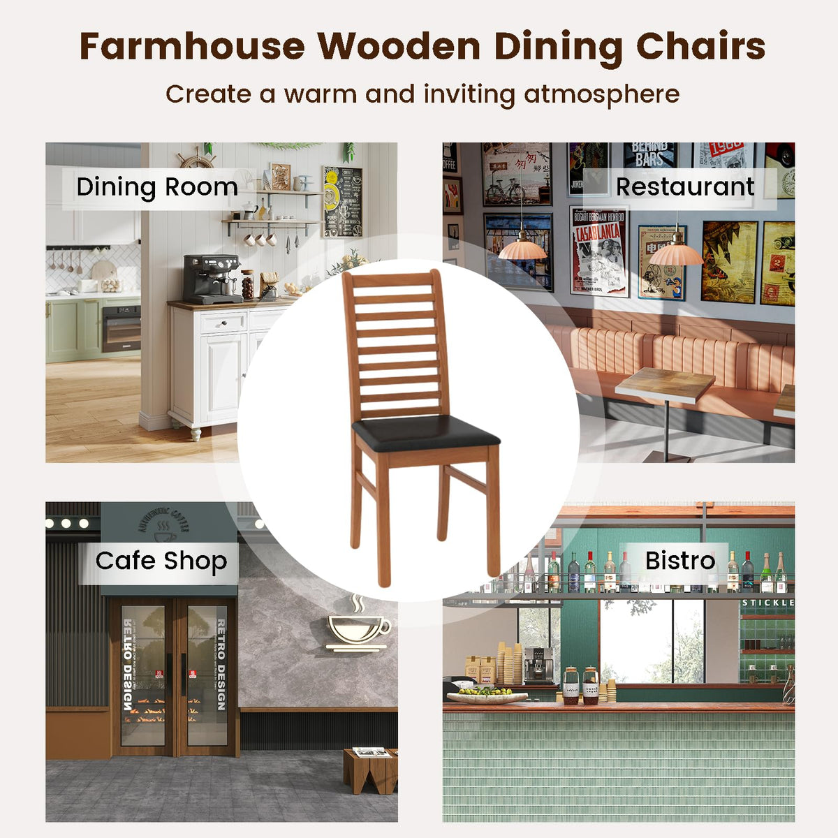 Goflame Wooden Dining Chairs Set PU Leather Upholstered Kitchen Armless Chairs w/Rubber Wood Legs