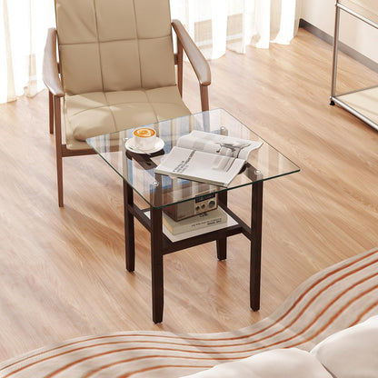 Goflame Small Coffee Table 24" Glass End Table