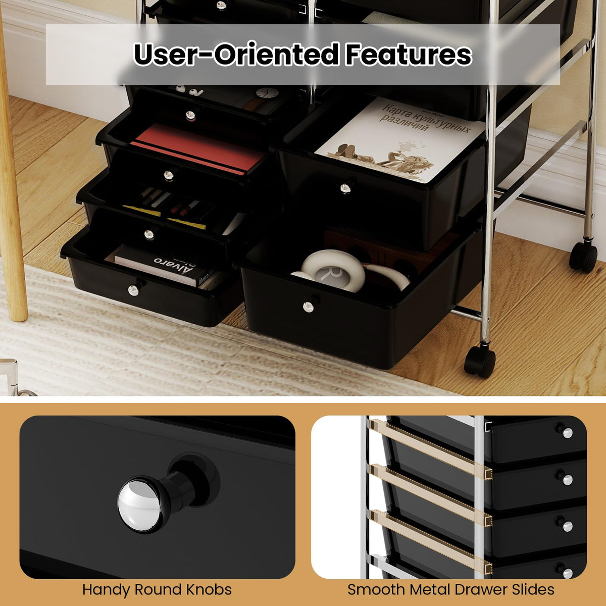Goflame Rolling Storage Cart 15-Drawer Trolley with Chrome Plated Metal Frame