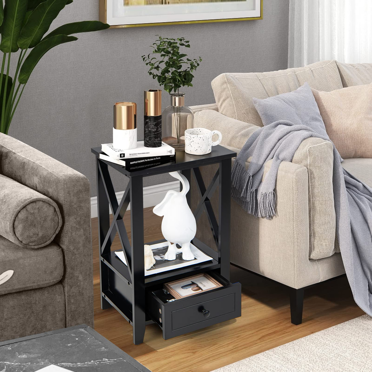 Goflame Modern X-Design Nightstand Set