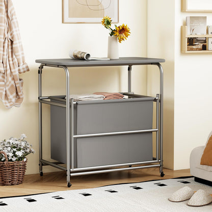 Goflame Laundry Sorter with Foldable Ironing Board 3 Section Tilt Out Laundry Hamper with Removable Bags