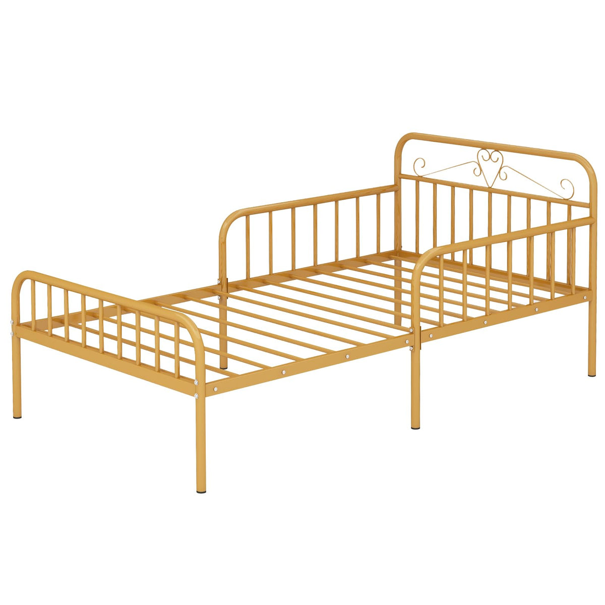 Goflame Metal Twin Bed Frames for Kids, Heavy Duty Metal Platform Bed Frame with Headboard & Safety Guardrails