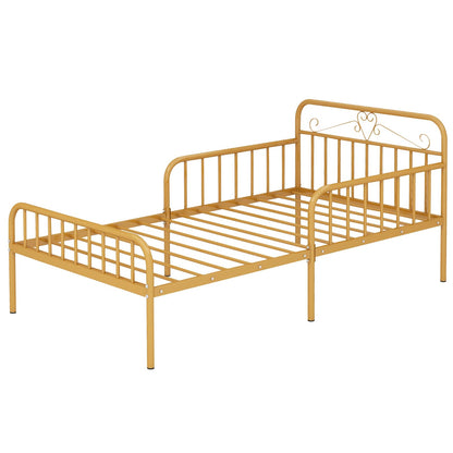 Goflame Metal Twin Bed Frames for Kids, Heavy Duty Metal Platform Bed Frame with Headboard & Safety Guardrails