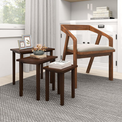 Goflame Nesting Tables Set of 3, Farmhouse Stacking Side Tables with Rubber Legs