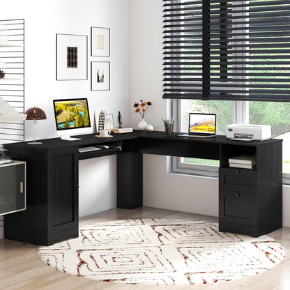 GOFLAME 66" L-Shaped Desk with Storage Drawers & Charging Station
