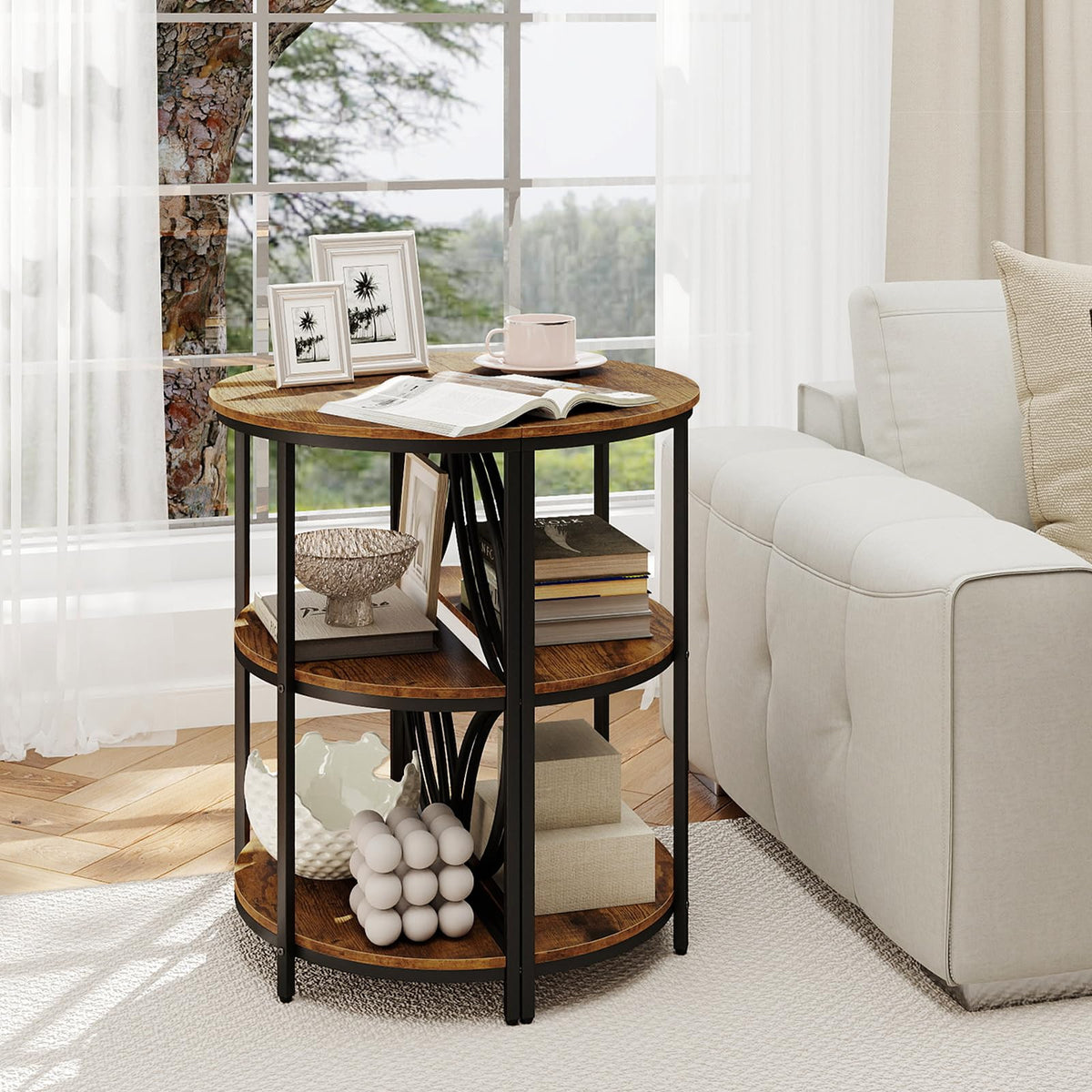 Goflame Half Round End Table 3-Tier Narrow Side Table(1/2)