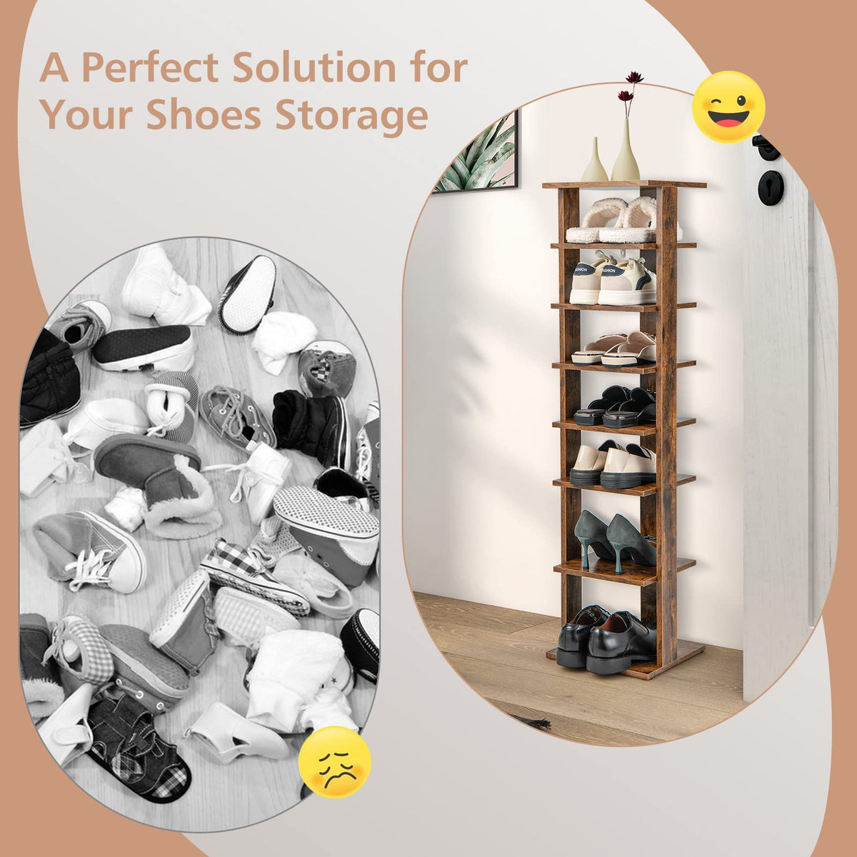 Goflame 8-Tier Vertical Shoe Rack, Corner Shoe Storage Organizer for 7 Pairs, Freestanding Narrow Shoe Rack