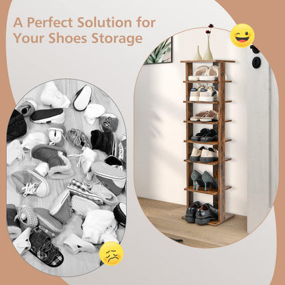 Goflame 8-Tier Vertical Shoe Rack, Corner Shoe Storage Organizer for 7 Pairs, Freestanding Narrow Shoe Rack