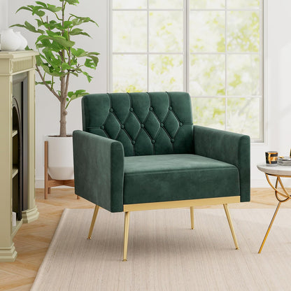 Goflame Modern Velvet Accent Chair Set of 1/2, Mid-Century Upholstered Single Sofa Chair w/Button Tufted Back