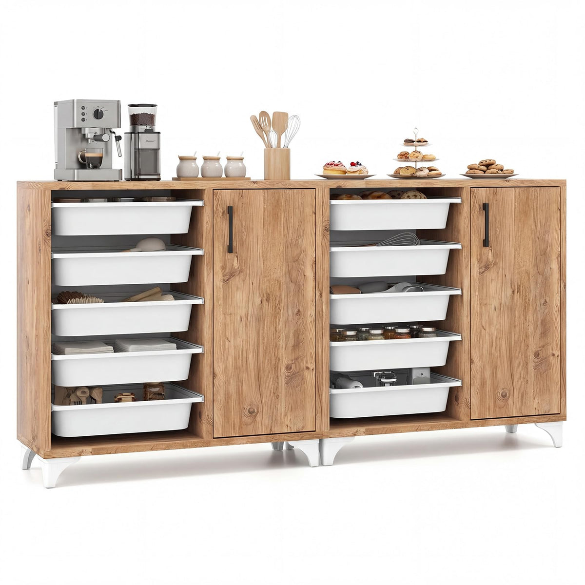 Goflame Buffet Cabinet Sideboard with Plastic Storage Drawer