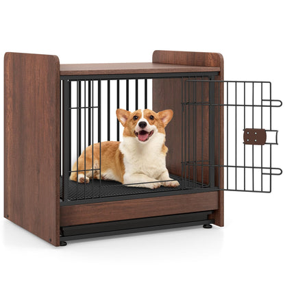 Goflame Dog Crate End Table - Wooden Dog Kennel Furniture with Removable Pull-Out Tray